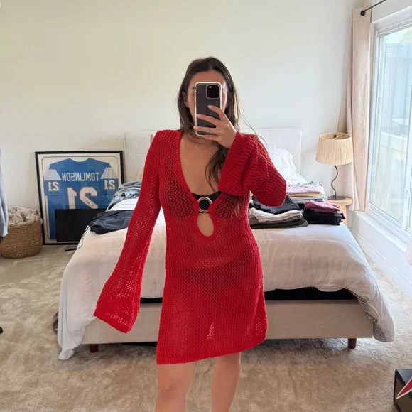 Monday Swimwear Red Knit Cover-Up Dress - Picture 2 of 5